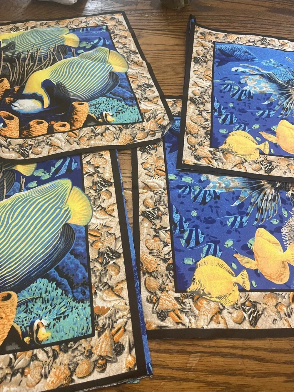 Cotton fabric panels Underwater Fish Print - Blue & Yellow